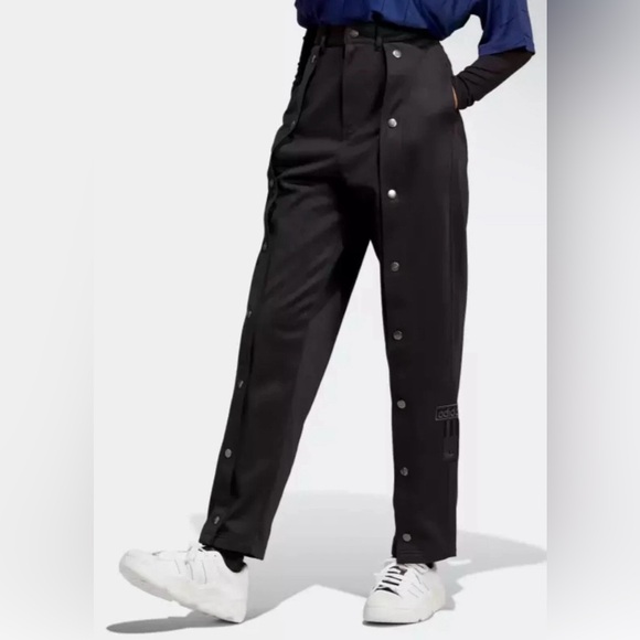 adidas Pants - Adidas Blue Version Club Adibreak Black Loose Fit Snap Track Pants SZ 6 NWT
